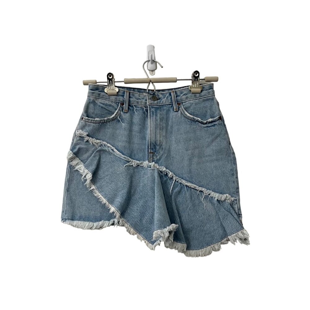 GRLFRND Womens Giselle Ruffle Layered Denim Mini Skirt Size 26